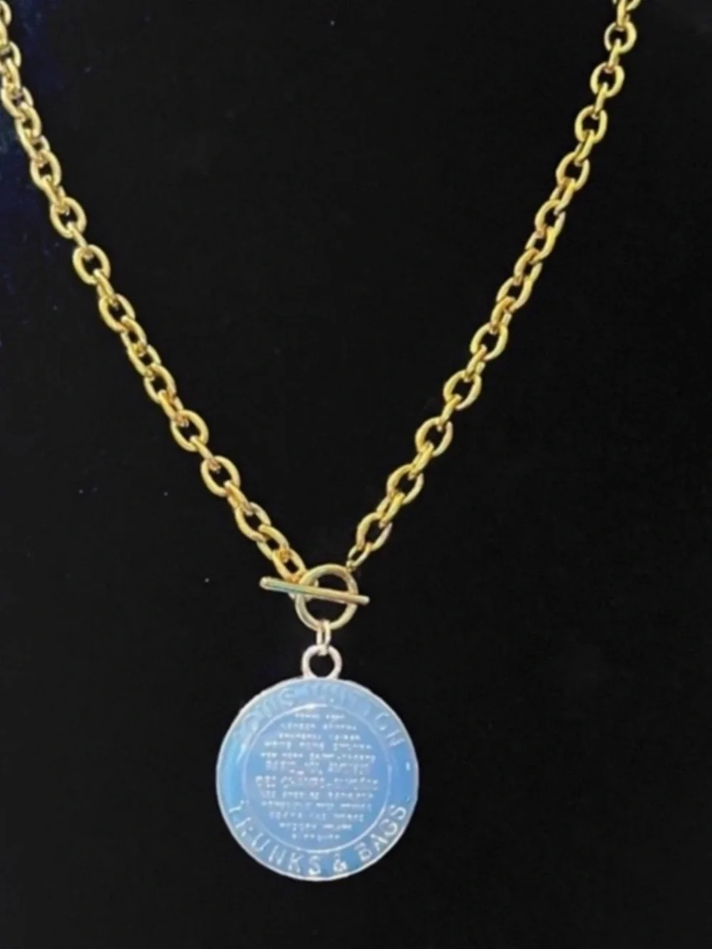 Louis Vuitton Gold Chain Necklace with Blue Medallion